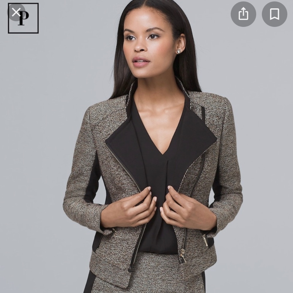 Tweed moto jacket with leather accents & gold threads - WhiteHouse BlackMarket